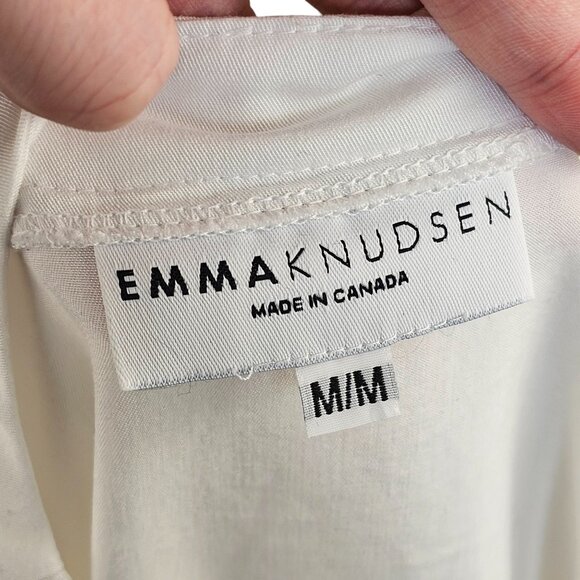 Emma Knudsen White Shirt Style Short Sleeve Tunic Top Sz M - Picture 6 of 9